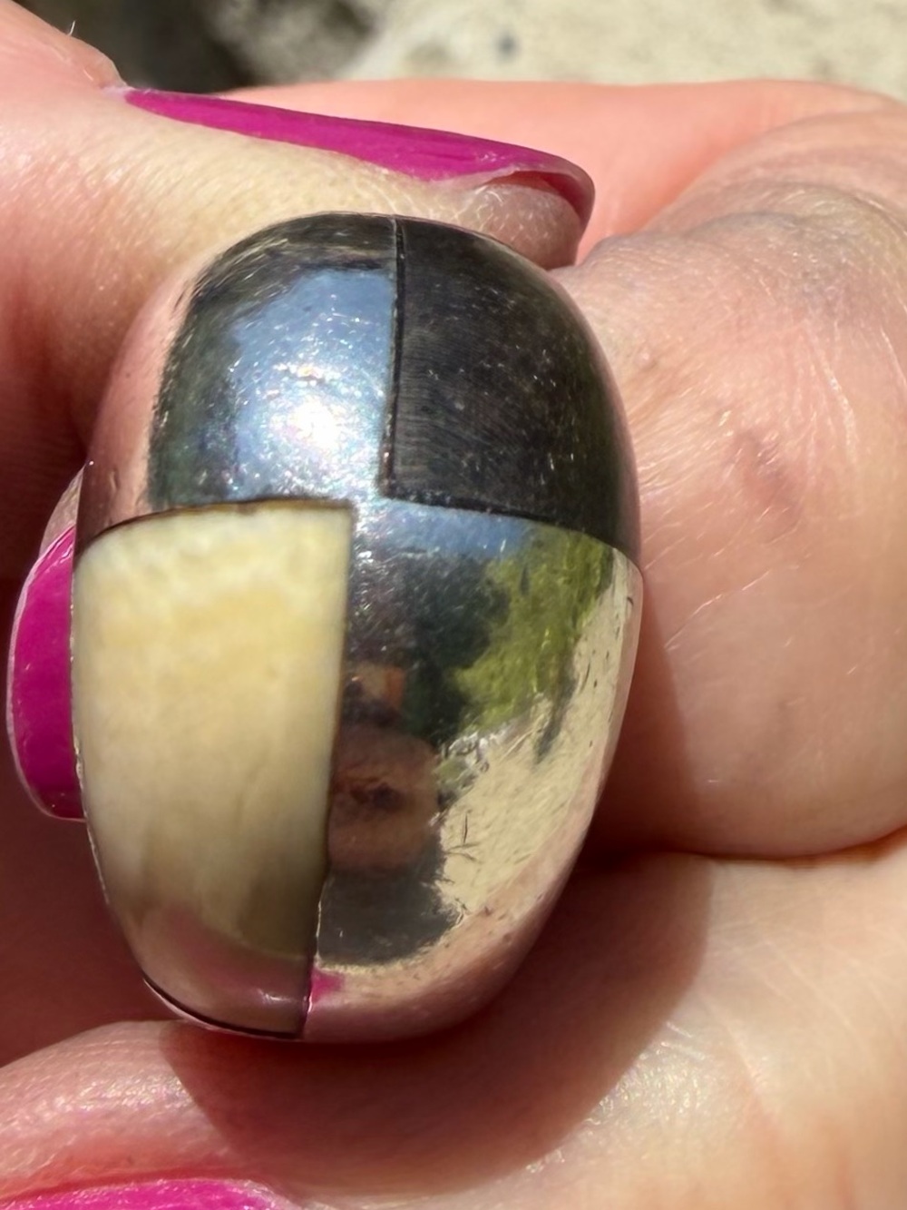 Sterling Silver Geometric Dome Ring in Silver and Black